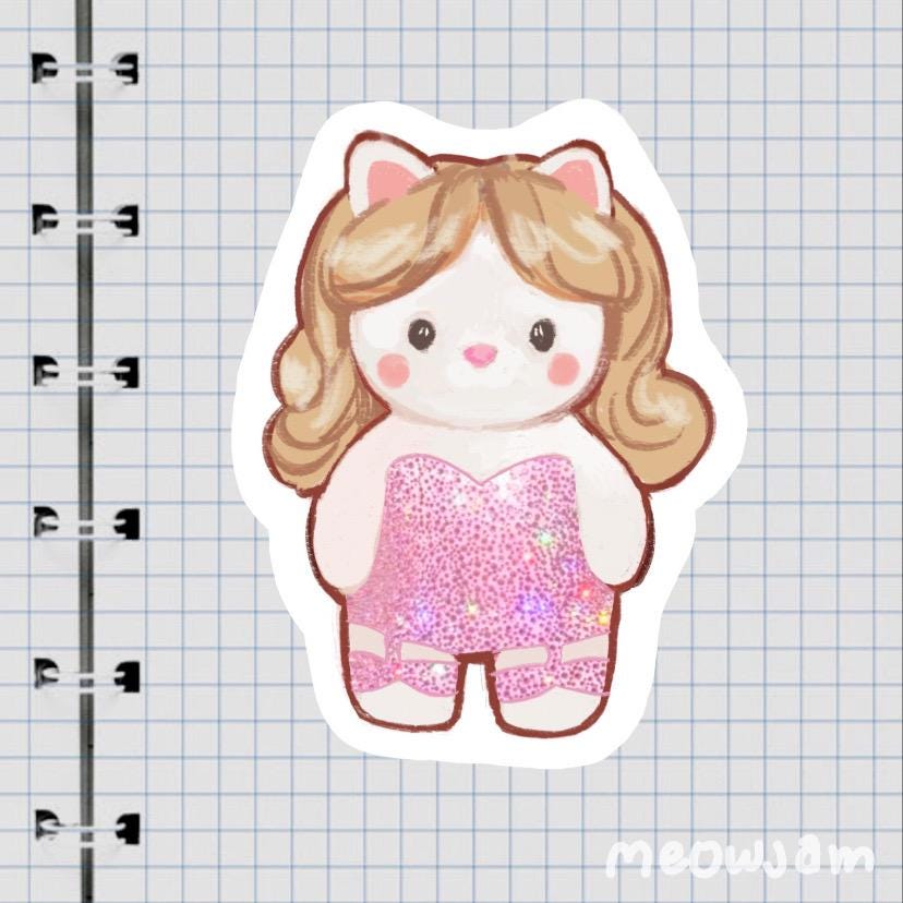 Short & Sweet Calico Girl, Singer Sticker, Waterproof, Matte, Holographic, Laptop, Water Bottle