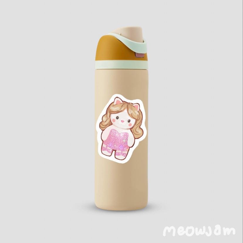 Short & Sweet Calico Girl, Singer Sticker, Waterproof, Matte, Holographic, Laptop, Water Bottle