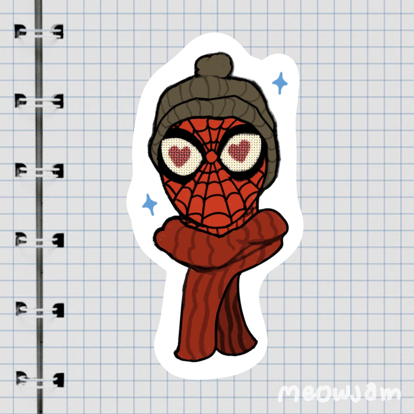 Cozy Spidey Sticker, Cartoon Sticker, Waterproof, Matte, Holographic, Laptop, Water Bottle