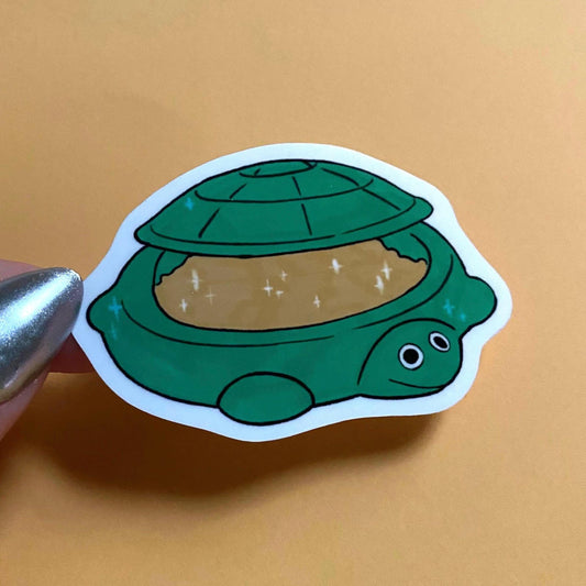 Nostalgic Turtle Sandbox, Cute Sticker, Waterproof, Matte, Holographic, Laptop, Water Bottle