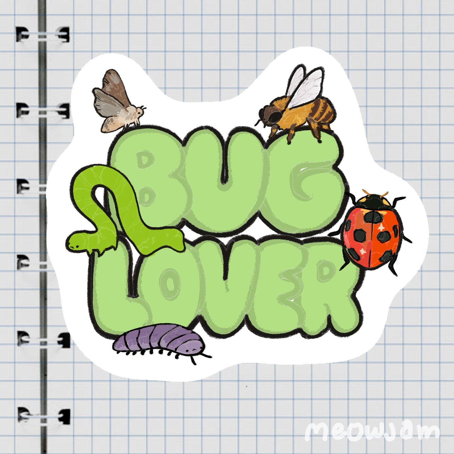 Bug Lover, Cute Sticker, Waterproof, Matte, Holographic, Laptop, Water Bottle