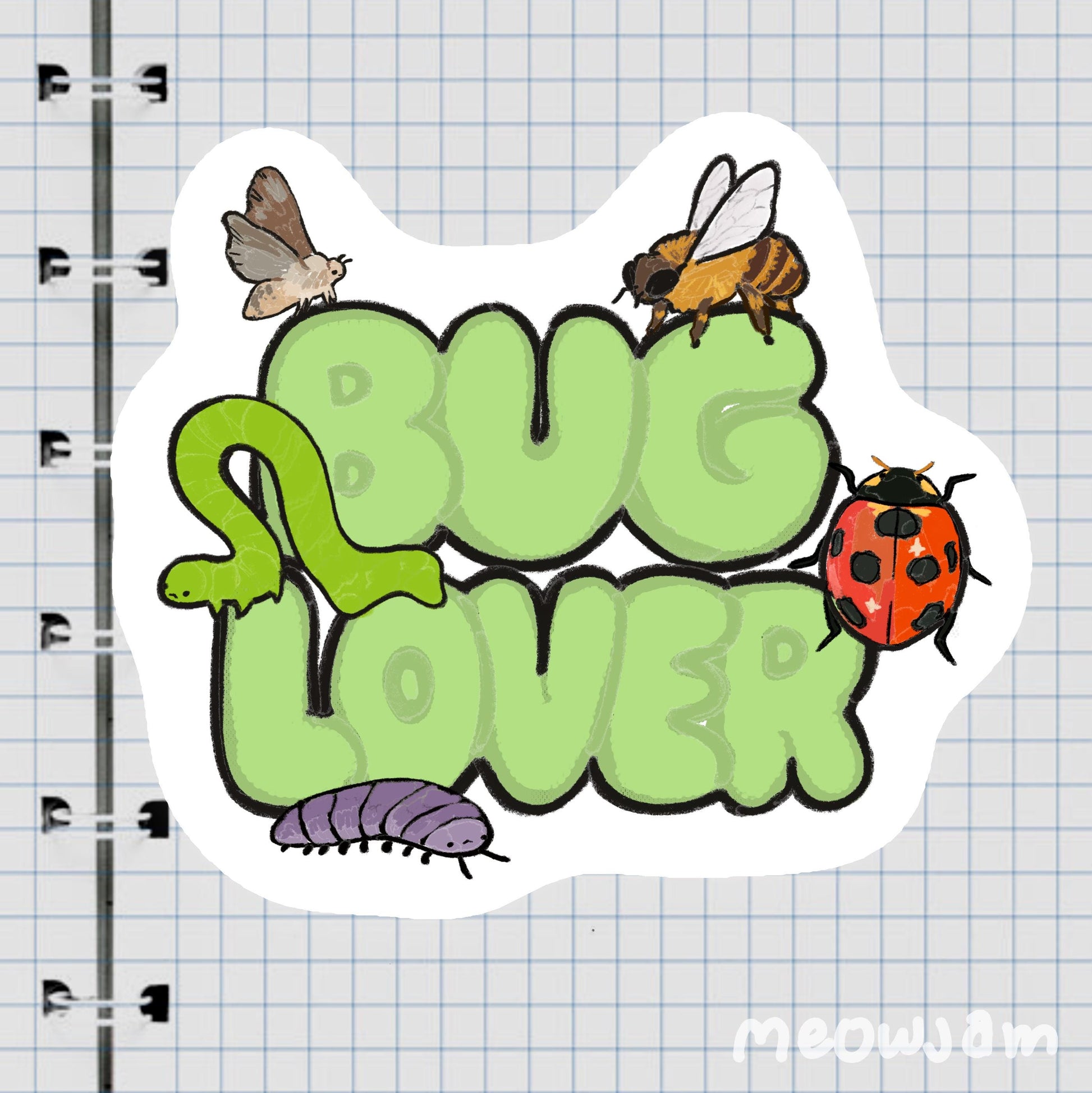 Bug Lover, Cute Sticker, Waterproof, Matte, Holographic, Laptop, Water Bottle
