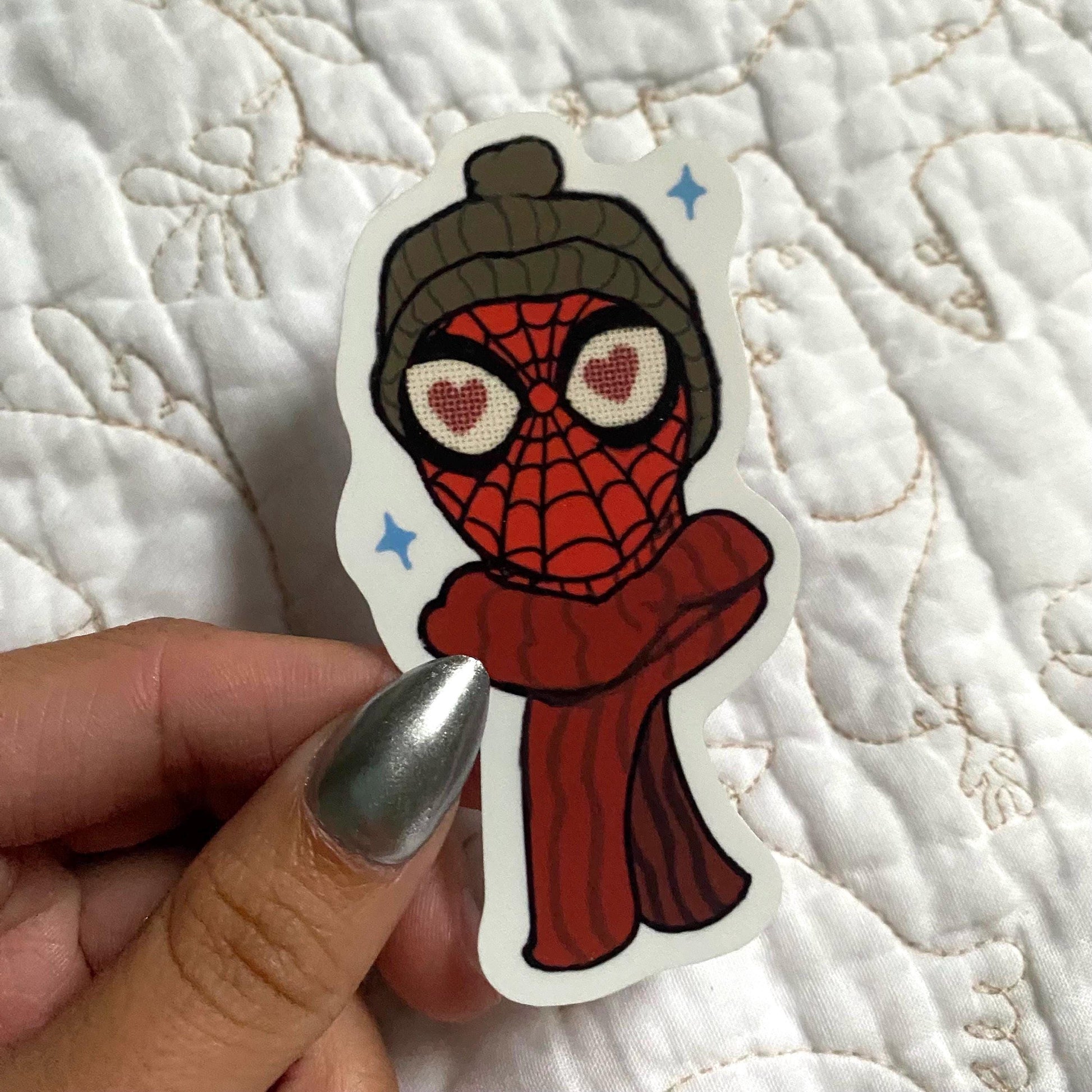Cozy Spidey Sticker, Cartoon Sticker, Waterproof, Matte, Holographic, Laptop, Water Bottle